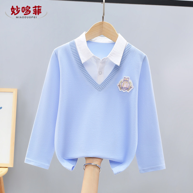 女童纯棉t恤春秋长袖2026新款中大童女孩洋气春秋儿童假两件衣服,童装/婴儿装/亲子装,T恤,淘宝优惠券,粉丝福利购,淘宝优惠卷