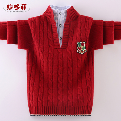 男童毛衣秋冬加厚100%纯羊毛2025新款童装儿童针织衫女大童羊绒衫