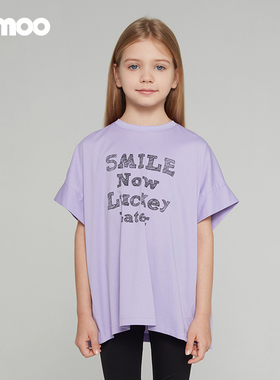 Qimoo淇木夏季新款童装女童宽松字母套头短袖T恤QCL2TC222B