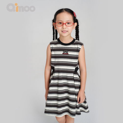 Qimoo女童夏季镂空条纹连衣裙