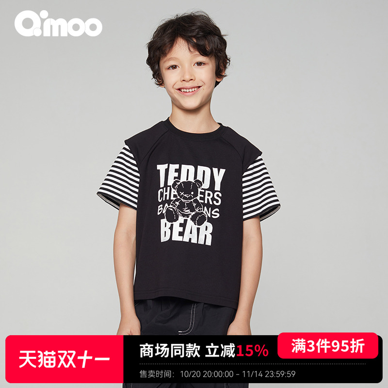 Qimoo淇木24男童宽松字母短袖T恤