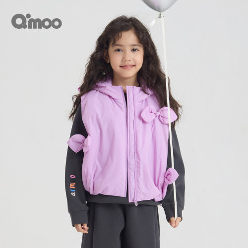 Qimoo女童秋季连帽蝴蝶结马甲