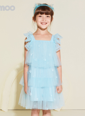 淇木Qimoo童装女童夏季A字裙蝴蝶结儿童公主连衣裙QMT2LP302C