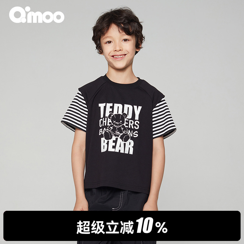 Qimoo淇木24男童宽松字母短袖T恤