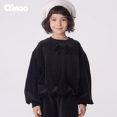 新款 童装 卫衣女童时尚 Qimoo25秋季 百搭蝴蝶结长袖 上衣QSS3TP410D