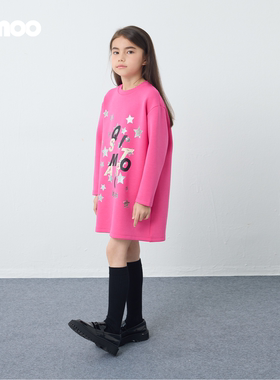 Qimoo淇木25冬季新款童装男女童印花长袖加绒连衣裙QSS4LP203B