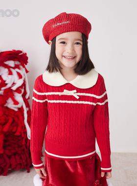 Qimoo/淇木冬季新款童装女童学院甜辣针织毛衣套头衫QCL4TC344C