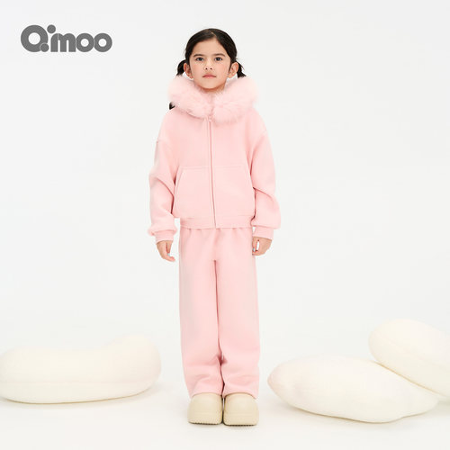Qimoo女童冬季软糯连帽外套