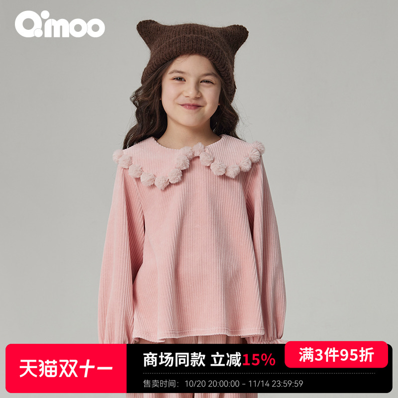 qimoo淇木花边领长袖套头衫