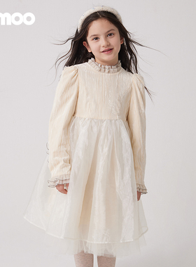 Qimoo/淇木冬季新款童装女童奢华流光丝绒网纱连衣裙QCL4LP231B