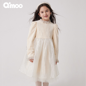 Qimoo/淇木冬季新款童装女童奢华流光丝绒网纱连衣裙QCL4LP231B