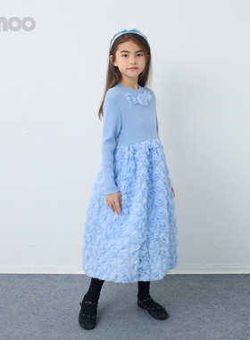 Qimoo淇木童装女童设计感玫瑰网纱柔软优雅礼服连衣裙QSS4LP405D