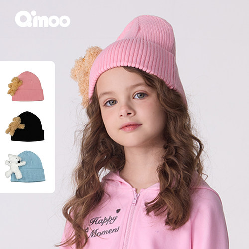 Qimoo淇木25秋季新款童装男女童童趣立体小熊针织帽QSS3HP341C