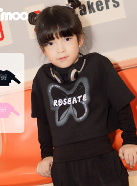 Qimoo/淇木25秋季新款童装女童蝴蝶结假两件T恤上衣QSS3TC606X