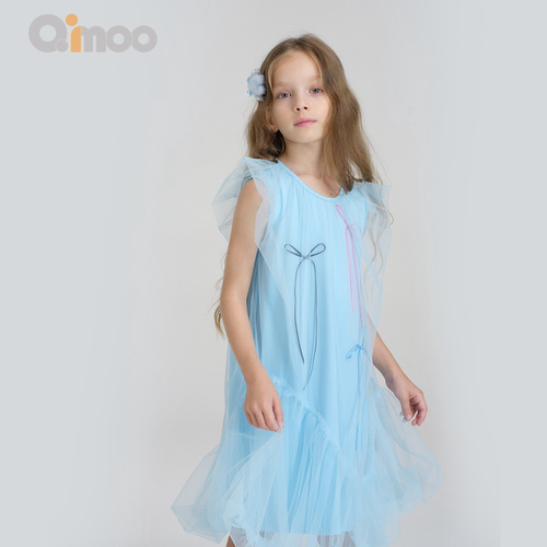 Qimoo淇木26夏季新款女童装彩色蝴蝶结丝带仙女连衣裙QWM2LC131A