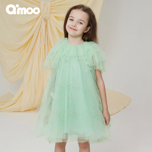 连衣裙QCL1LP348C 女童公主可爱网纱短袖 Qimoo淇木商场同款 童装