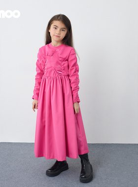 Qimoo淇木2025冬季新款女童连衣裙加绒潮流时尚长裙子QSS4LP231B