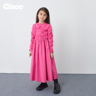 长裙子QSS4LP231B 女童连衣裙加绒潮流时尚 Qimoo淇木2025冬季 新款