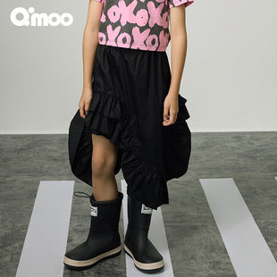 女童休闲不对称荷叶边半身裙QSS2QC268B 童装 Qimoo淇木25夏季 新款