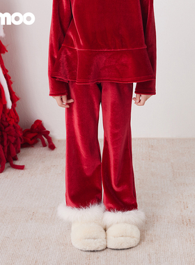 Qimoo/淇木冬季新款童装女童丝绒柔软微喇可爱裤子QCL4KP332C