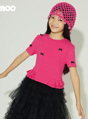 Qimoo淇木25夏季新款童装女童蝴蝶结时尚T恤QSS2TC133A