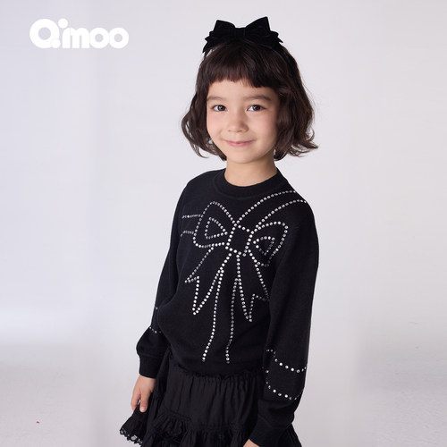 Qimoo/淇木冬季款童装女童优雅百搭烫钻蝴蝶结毛衣QSS3TP331C