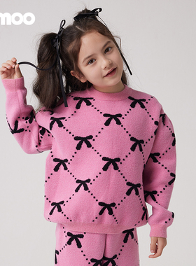 Qimoo/淇木冬季新款童装女童蝴蝶结撞色套装毛衣QCL4TP250B