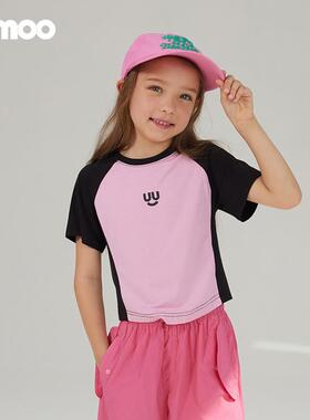 Qimoo/淇木25春季新款童装女童甜酷撞色插肩短袖T恤QSS1TP320C