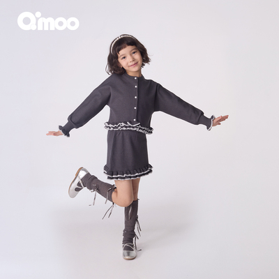 Qimoo淇木25秋季新款童装女童撞色荷叶边毛织半裙QSS3QP234B