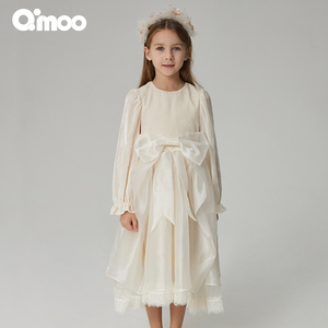Qimoo淇木秋季新款童装女童可爱公主丝绒长袖连衣裙QCL3LP327C