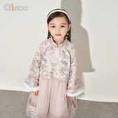 Qimoo淇木 传统粉色丝绒连衣裙QWM1LP110A 女童中式 26年春季 新款