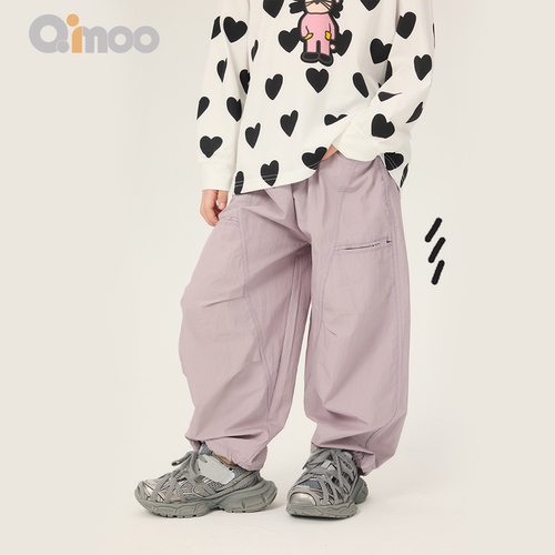 Qimoo淇木26夏季新款男女童装户外工装风宽松阔腿裤QWM2KC816P