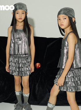 Qimoo淇木25夏季新款童装女童金属色荷叶边短裙裤QSS2KP115A
