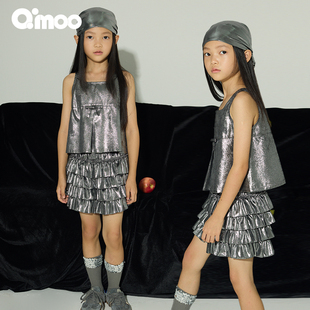 女童金属色荷叶边短裙裤 童装 QSS2KP115A 新款 Qimoo淇木25夏季