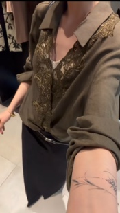 26年早秋新款法式衬衣女轻奢高级感蕾丝花边拼接立领衬衫老钱风