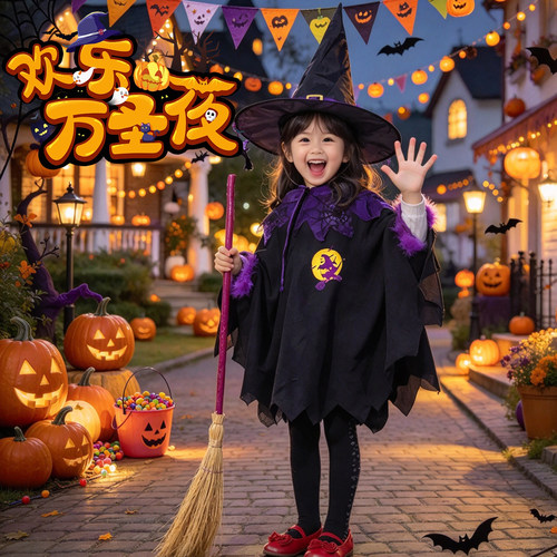 万圣节儿童服装cos女巫披风套装