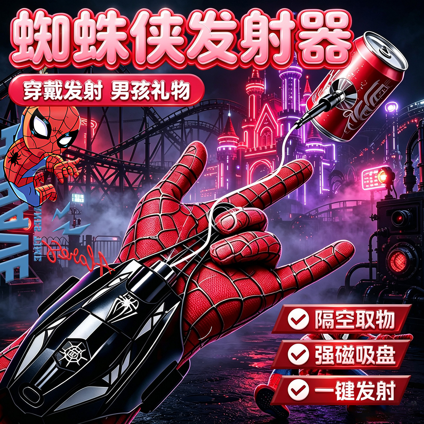 蜘蛛侠吐丝蛛丝发射器蛛网手套