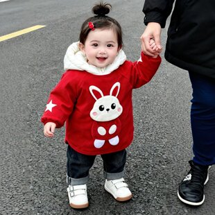 女童罩衣可外穿洋气儿童防水防脏吃饭围兜卡通兔子长袖反穿衣倒褂