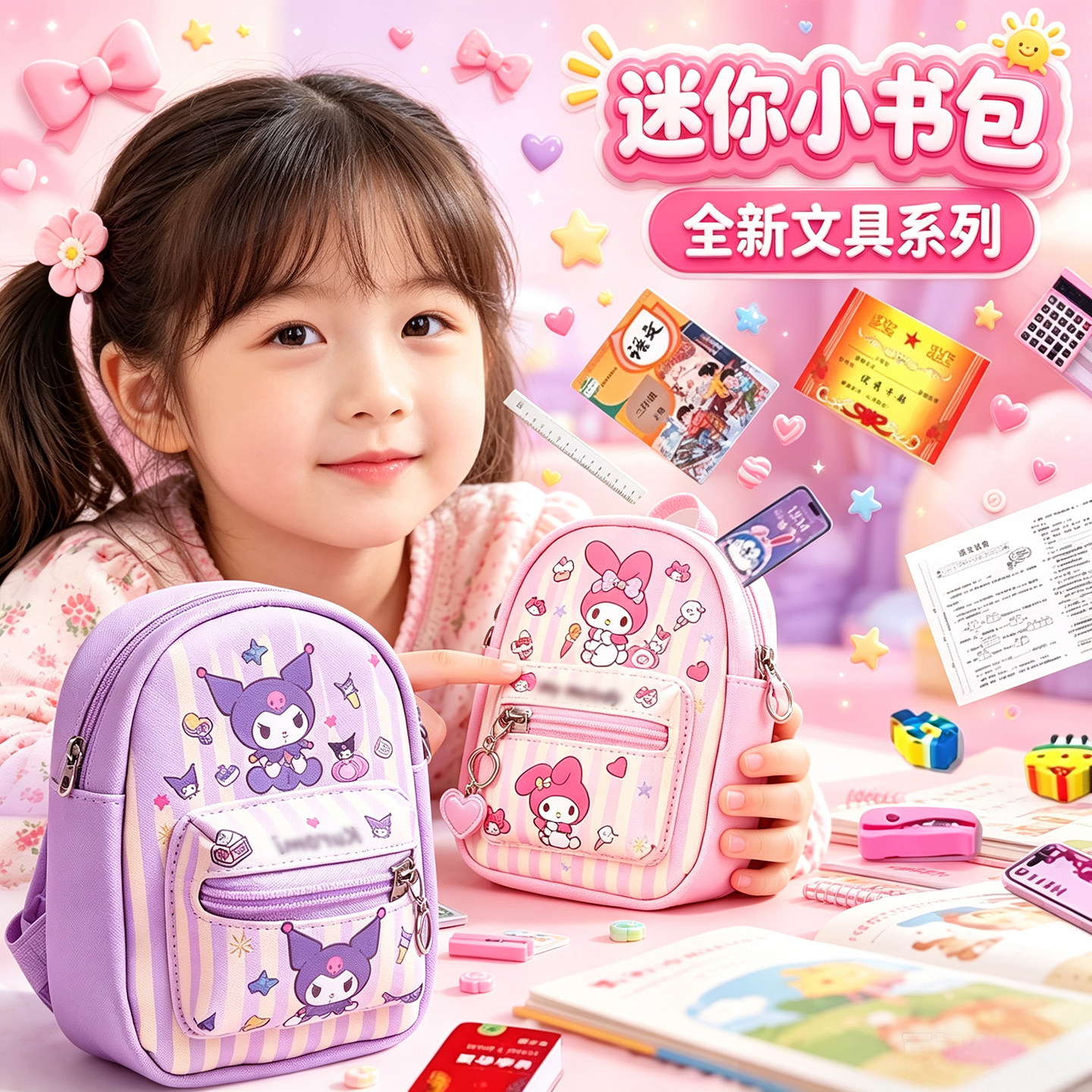 微缩小文具全套装女孩子的玩具迷你儿童小书包背包课本ins真食玩