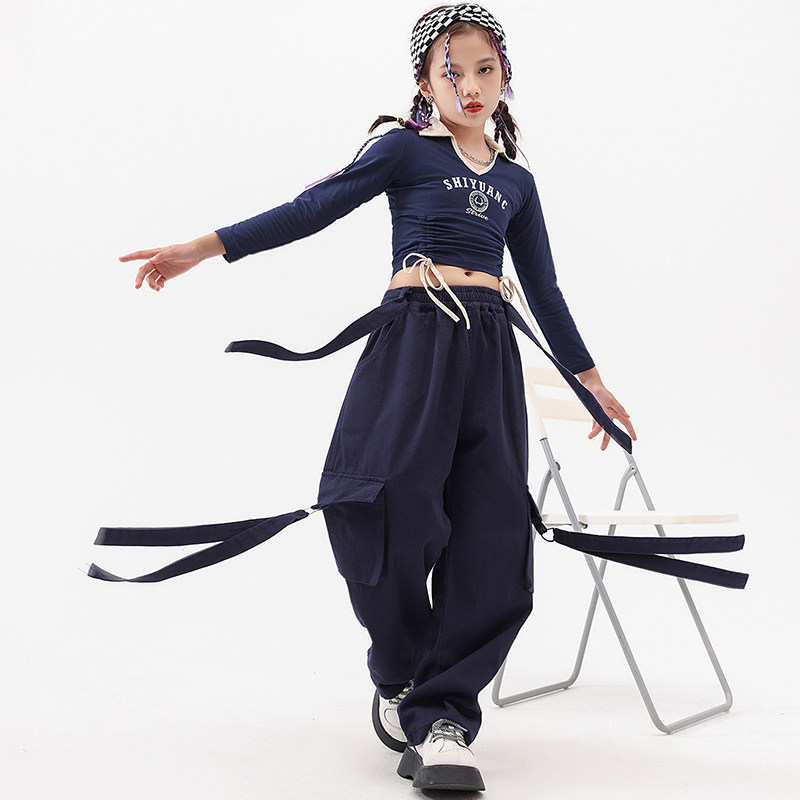 爵士舞儿童工装裤女童嘻哈街舞演出服装帅气女孩潮酷时髦舞蹈潮服