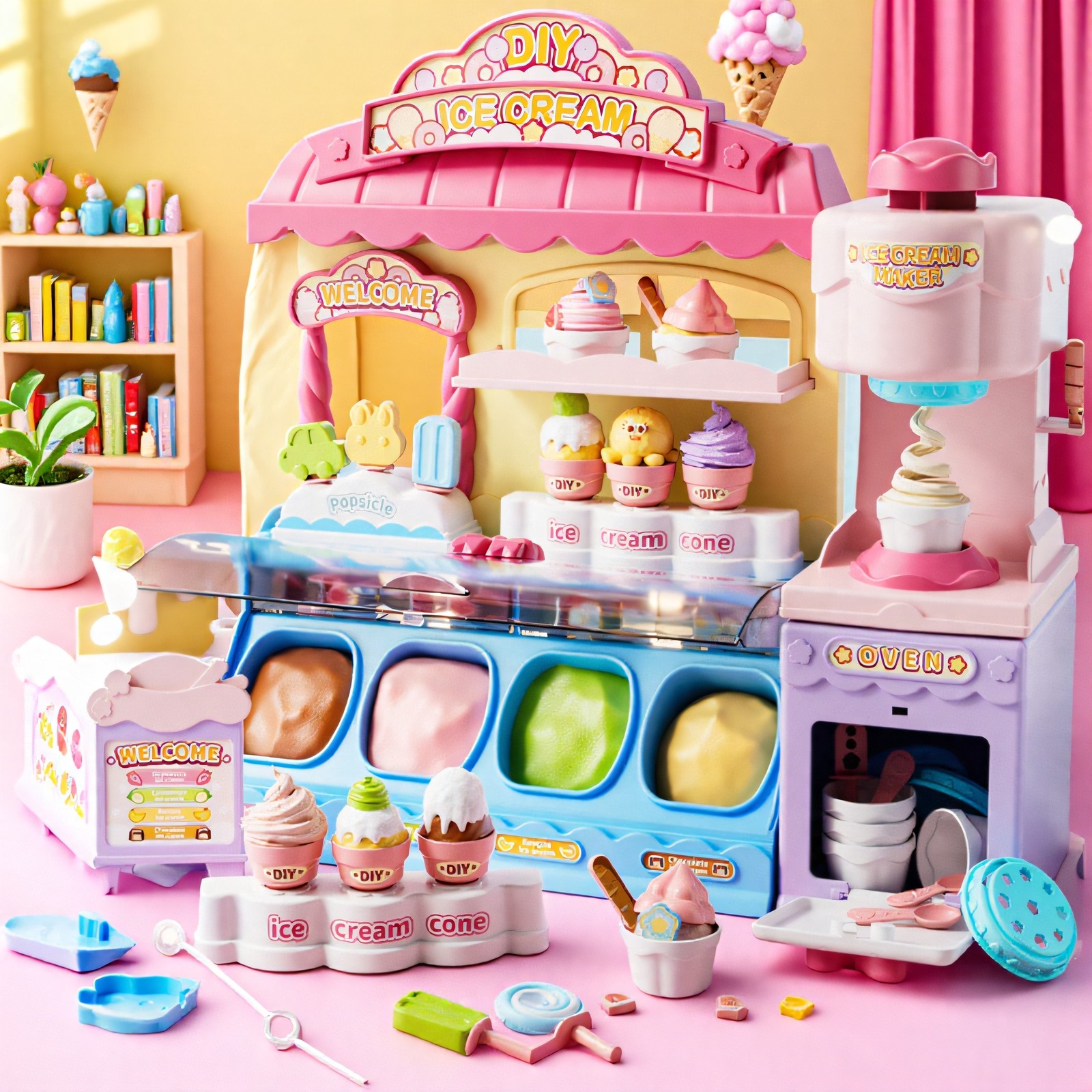 彩泥冰淇淋机超轻粘土橡皮泥玩具女孩子模具生日色六一儿童节礼物,玩具/童车/益智/积木/模型,粘土/超轻粘土,淘宝优惠券,粉丝福利购,淘宝优惠卷