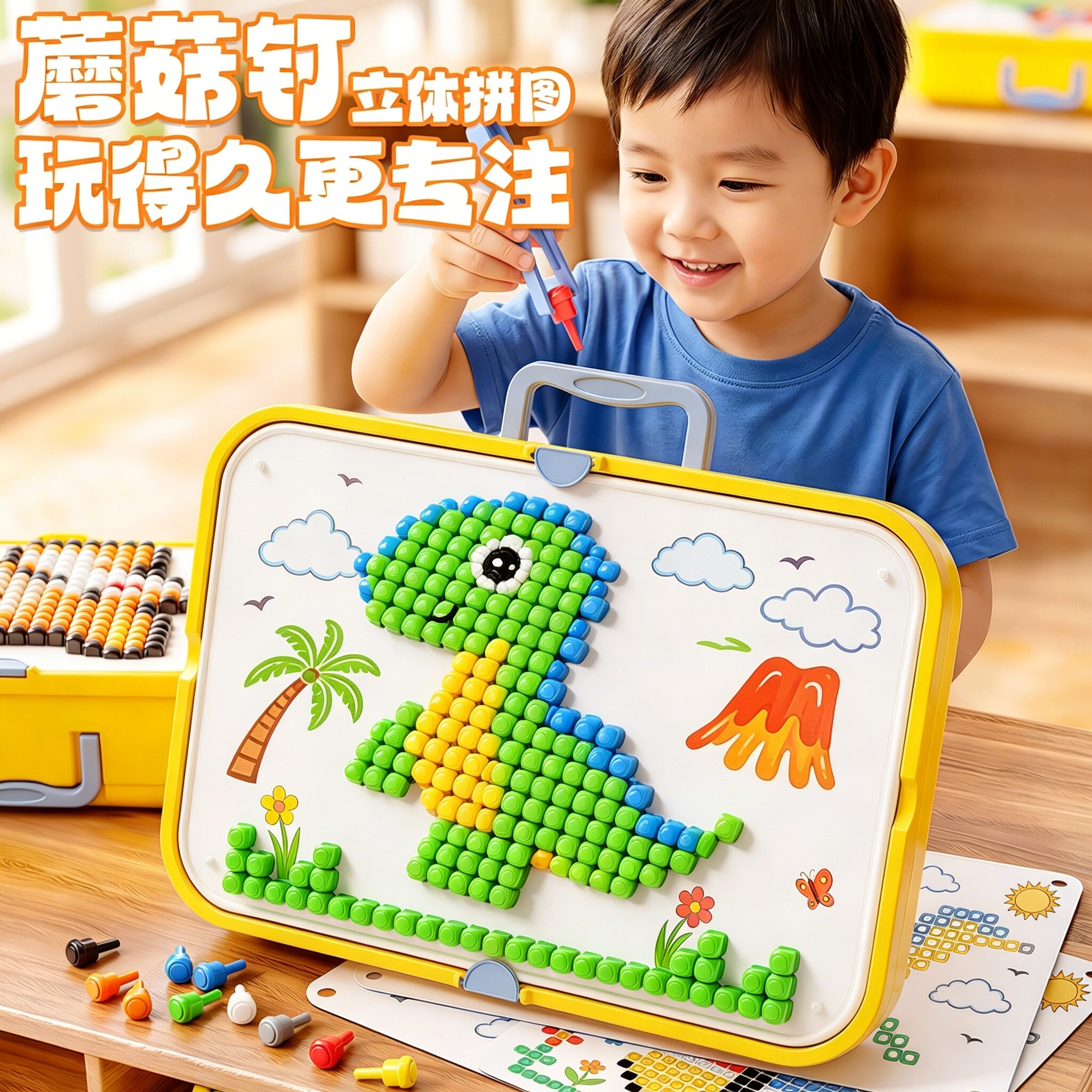 儿童立体蘑菇钉拼图益智玩具图片