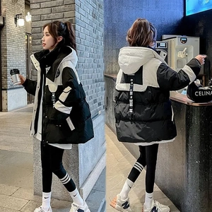 黑色中长款派克羽绒棉服女2024冬季新款小个子宽松显瘦连帽棉衣HZ