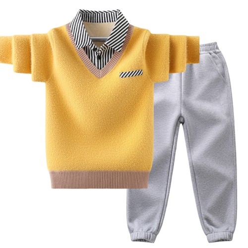 男童毛衣套装秋冬款中大童两件套针织衫加绒加厚保暖儿童男孩帅气