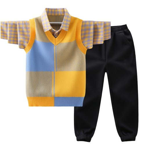 男童毛衣套装秋冬款中大童两件套针织衫加绒加厚保暖儿童男孩帅气