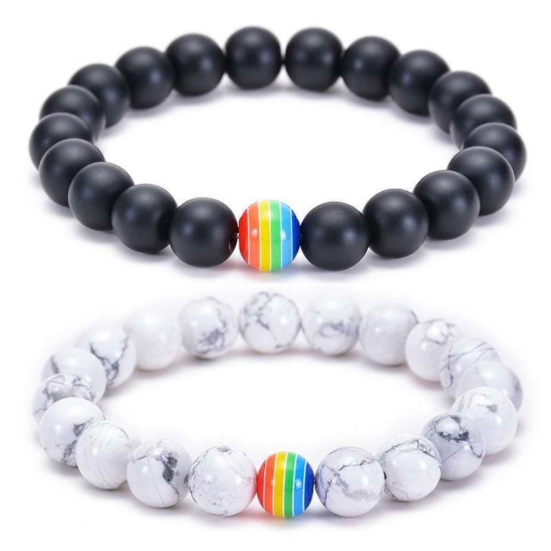 10mm Natural Tiger Eye Volcanic Stone Brlet LGBT Rainbow Bea