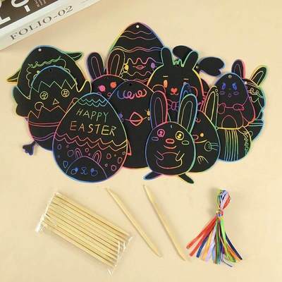 12pcs Easter Magic Scratch Art DIY Painting Crafts Kids Gift