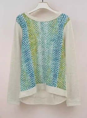 时尚拼接彩色人字纹长袖卫衣套头衫复古宽松遮肉显瘦减龄 33428