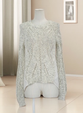 春秋爆款女纯色镂空设计圆领长袖针织毛衣修身遮肉显瘦保暖40718