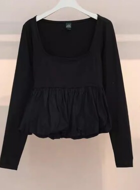 轻奢圆领小众遮肉韩版百搭长袖T恤上衣春秋款高级日常舒适30565